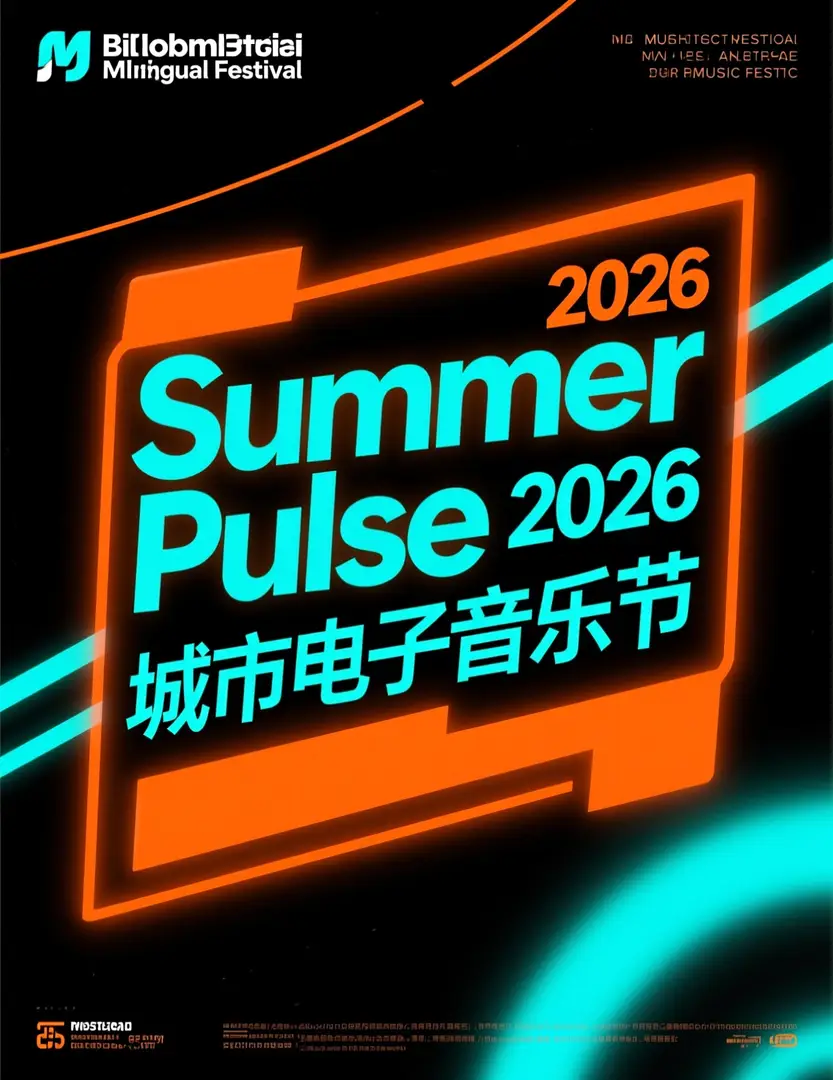 Black festival poster with vivid orange and turquoise typography